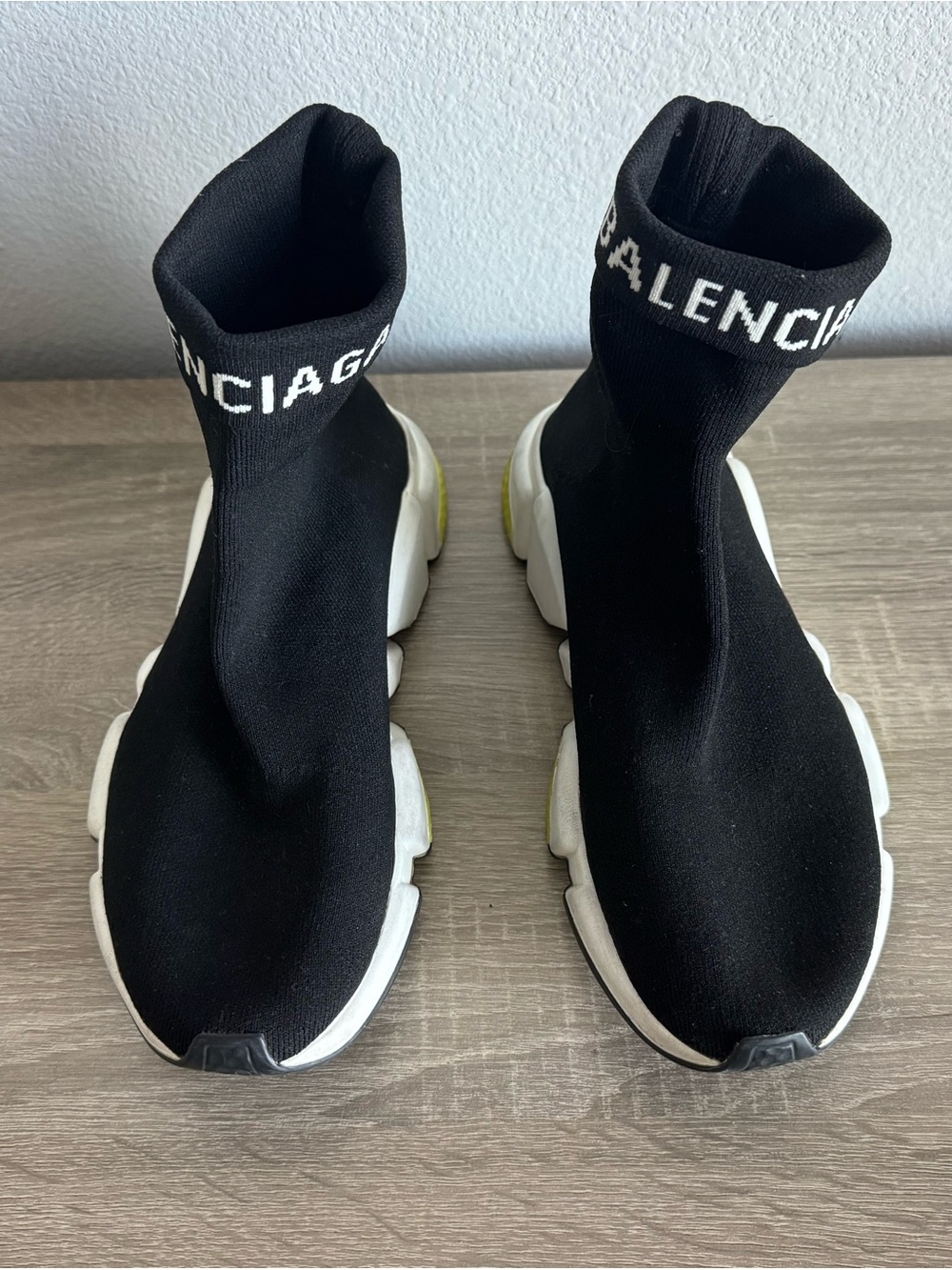Balenciaga Kids Black and White Sock Sneakers with Neon Accent